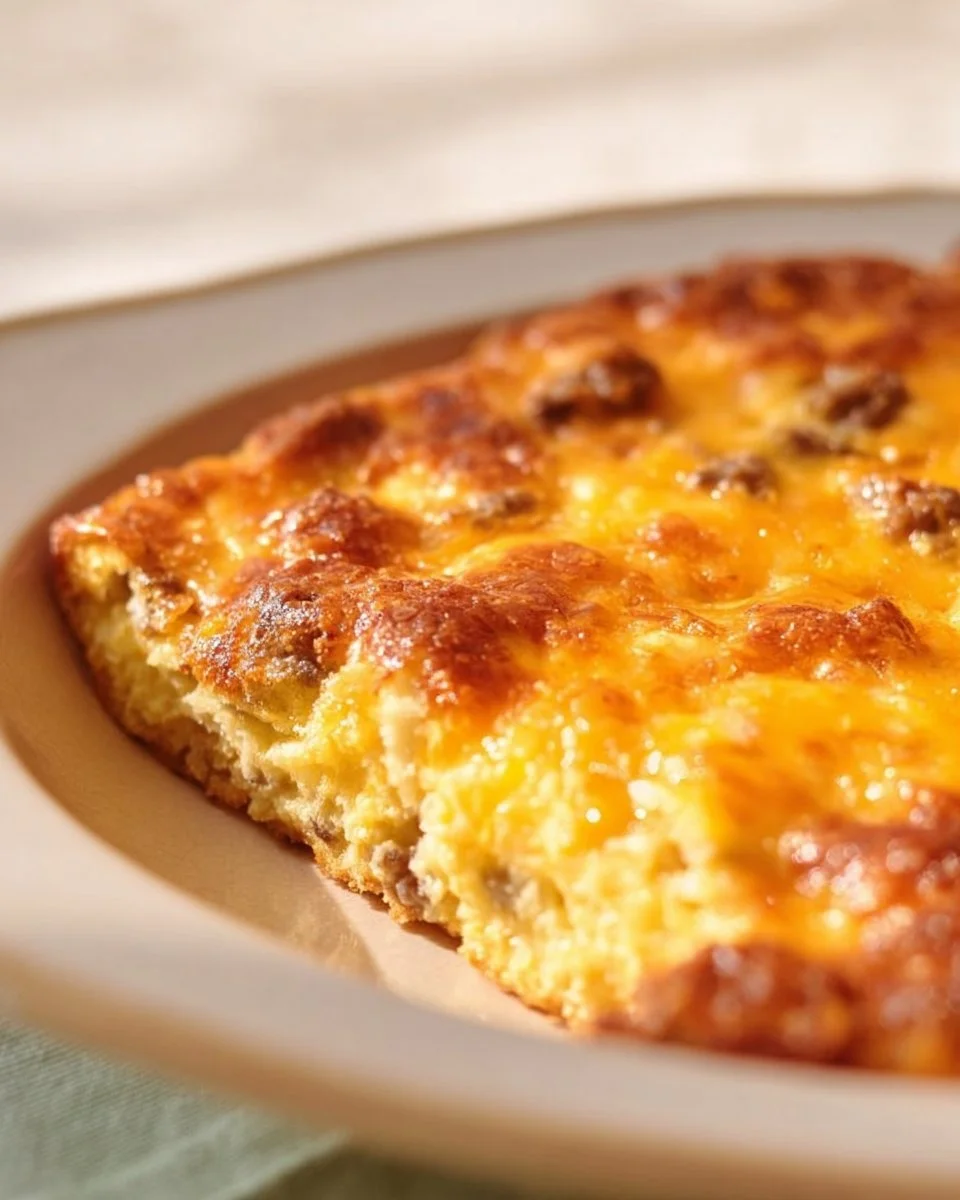 Delicious breakfast casserole with eggs, cheese, and vegetables