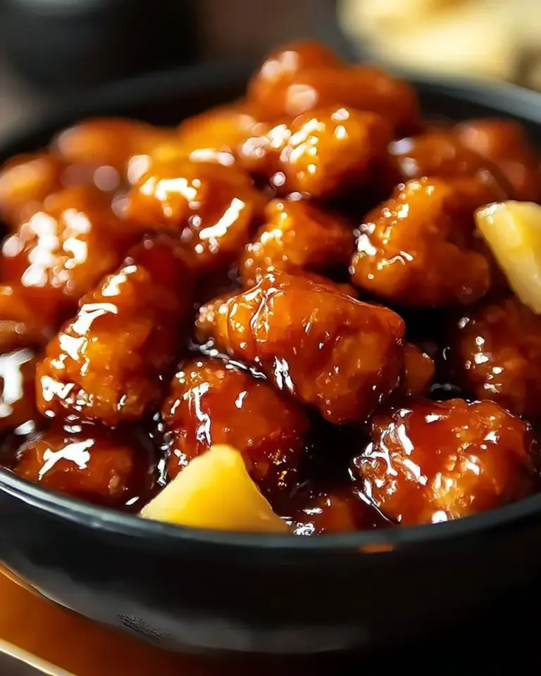 Delicious Brown Sugar Pineapple Chicken served with rice and vegetables