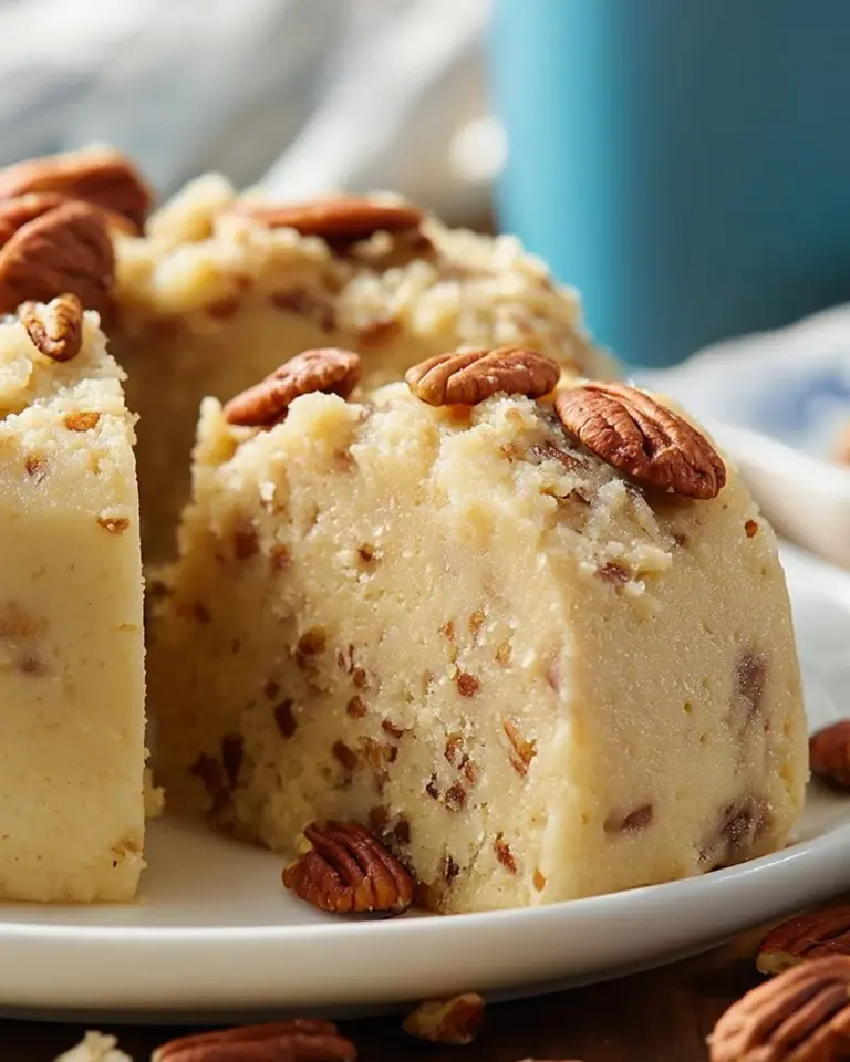 Slice of homemade Butter Pecan Cake with pecans and frosting