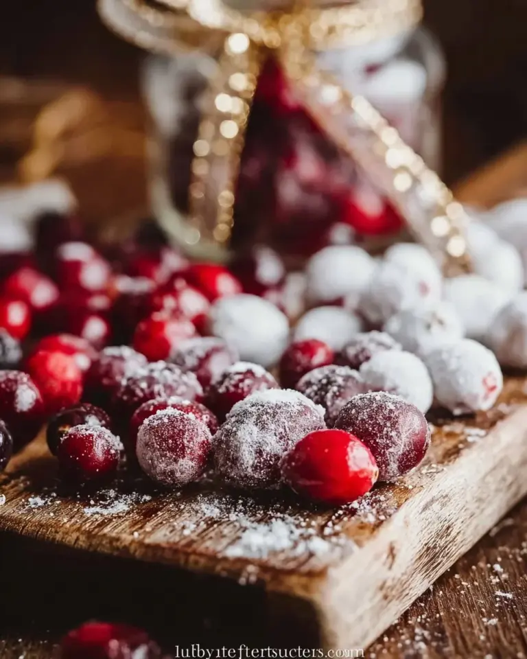 Bowl of delicious candied cranberries topped with sugar and spices