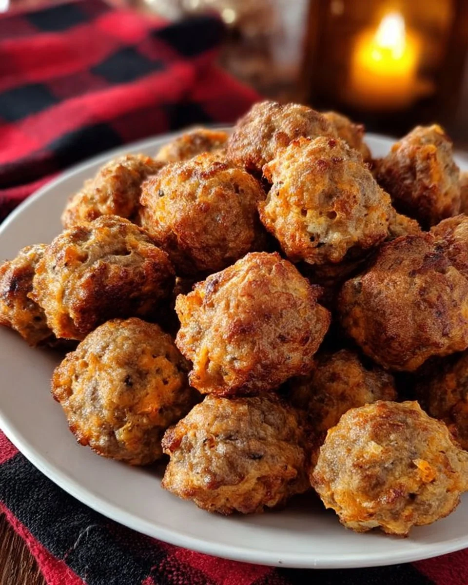 Delicious Cheddar Bay Sausage Balls served on a plate.