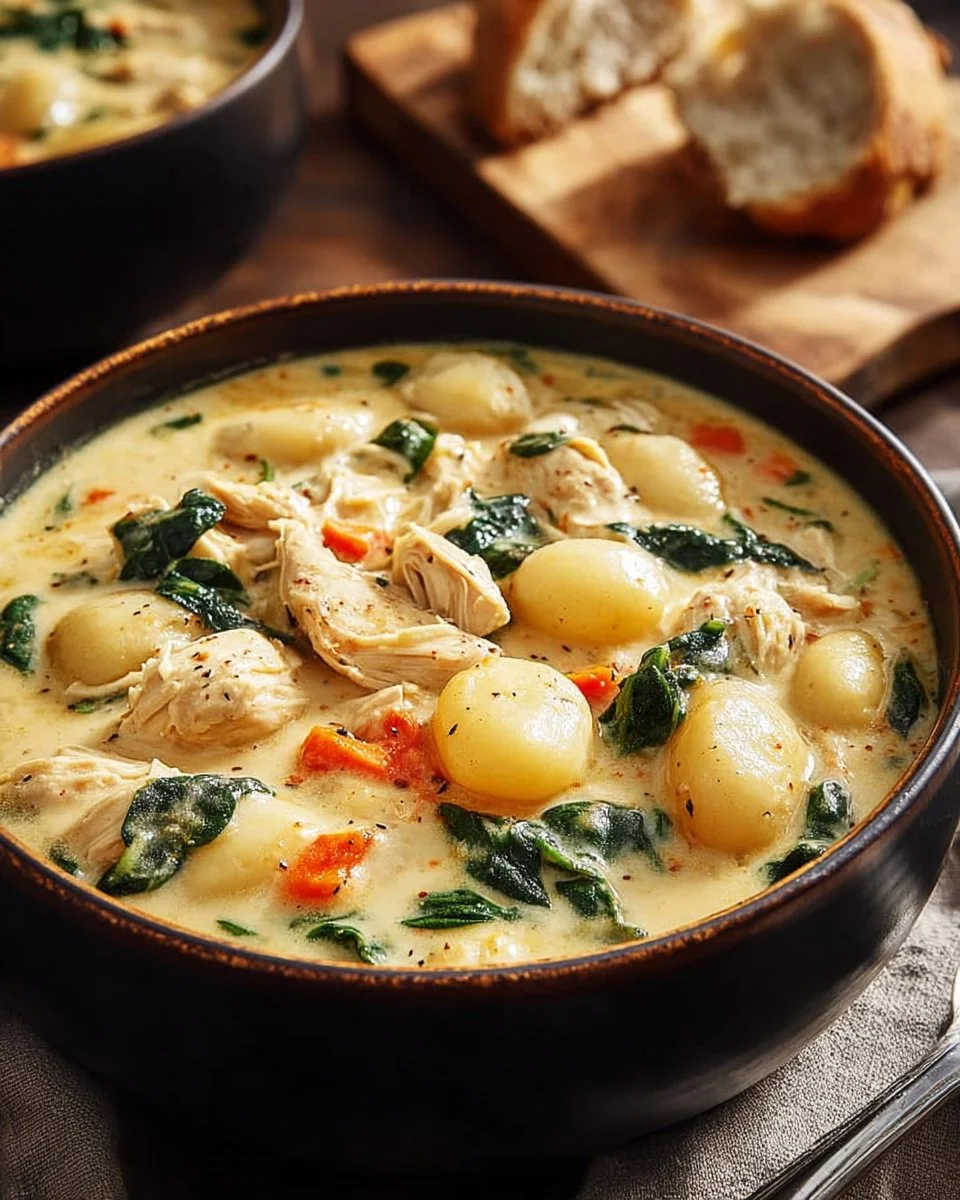 Delicious Chicken Gnocchi Soup with tender chicken and fluffy gnocchi