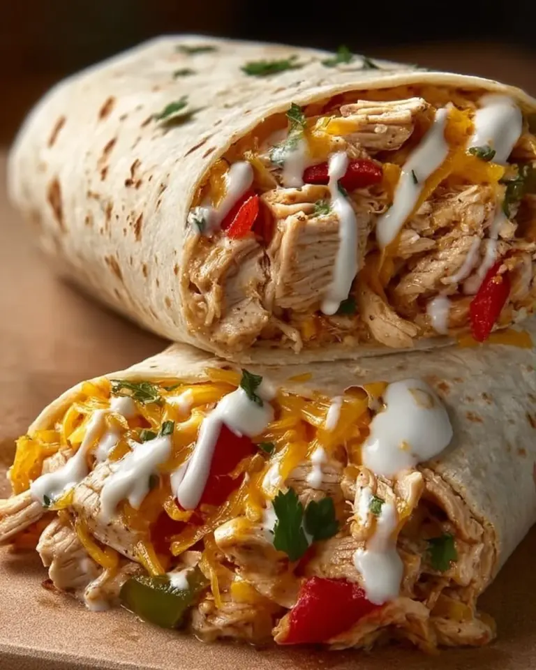 Delicious Chicken Ranch Wrap with chicken, fresh veggies, and ranch dressing.