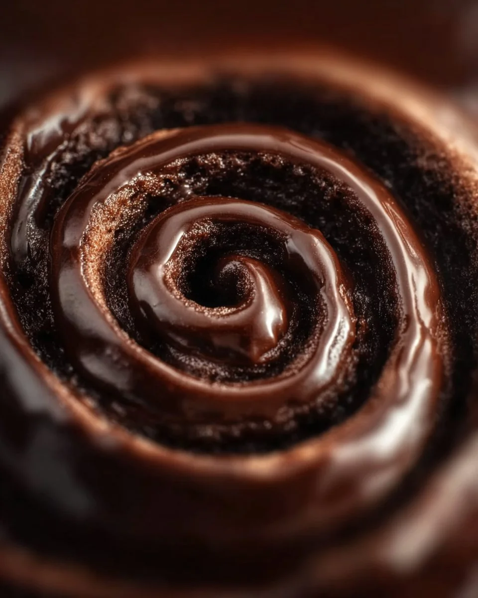 Freshly baked chocolate cinnamon rolls with melted chocolate and cinnamon glaze
