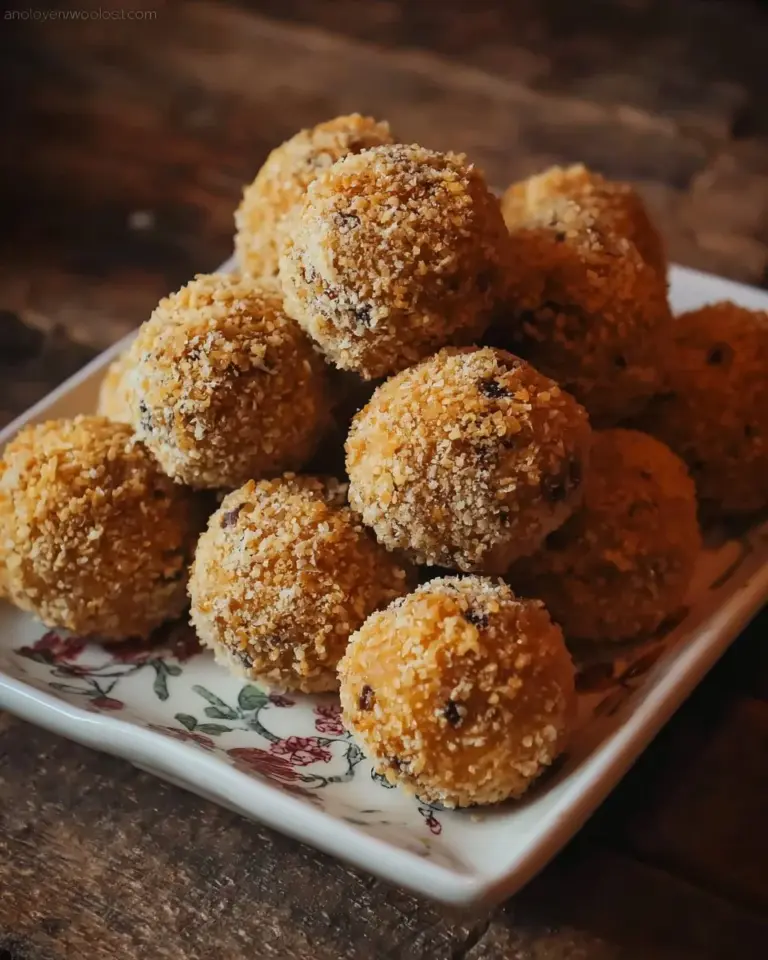 Plate of delicious Chocolate Coconut Graham Balls with a sprinkle of coconut