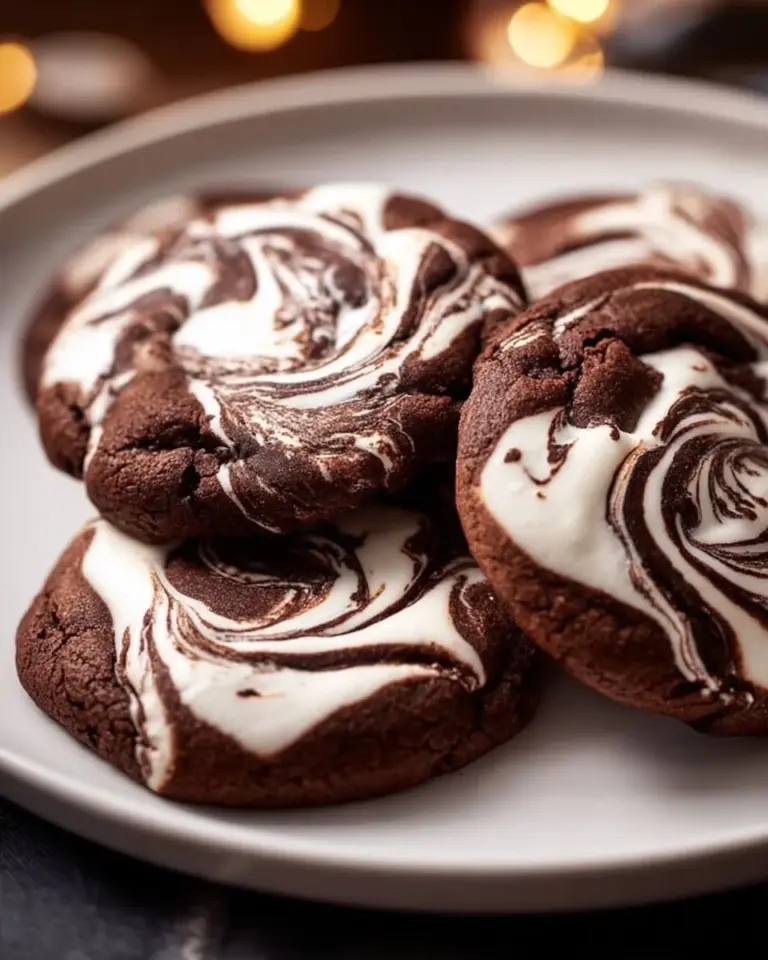 Freshly baked chocolate marshmallow cookies on a cooling rack