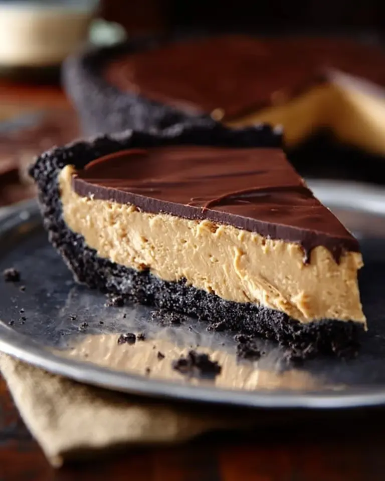 Delicious Chocolate Peanut Butter Pie garnished with chocolate shavings