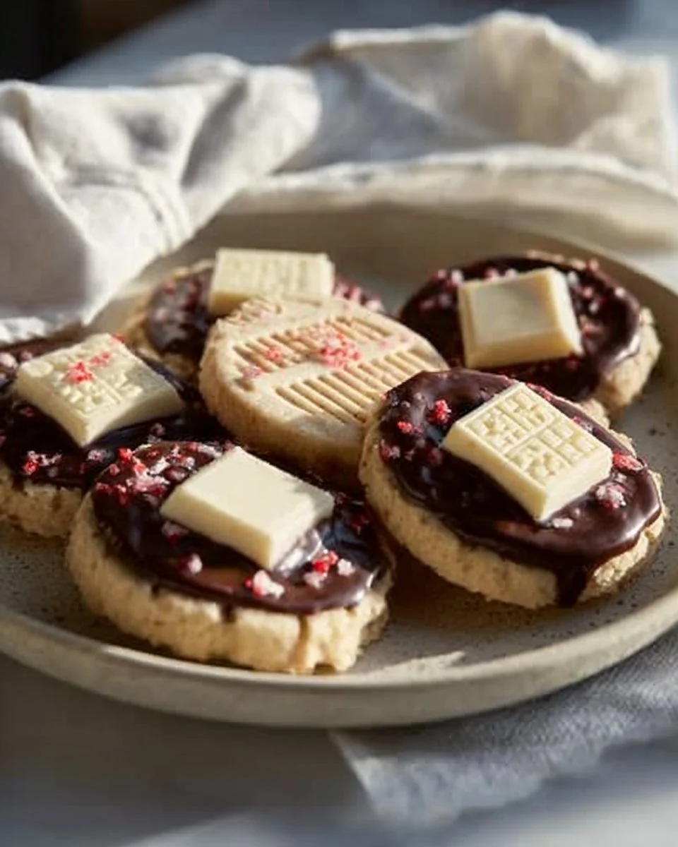 Chocolate Peppermint Bark Sugar Cookies decorated for the holidays