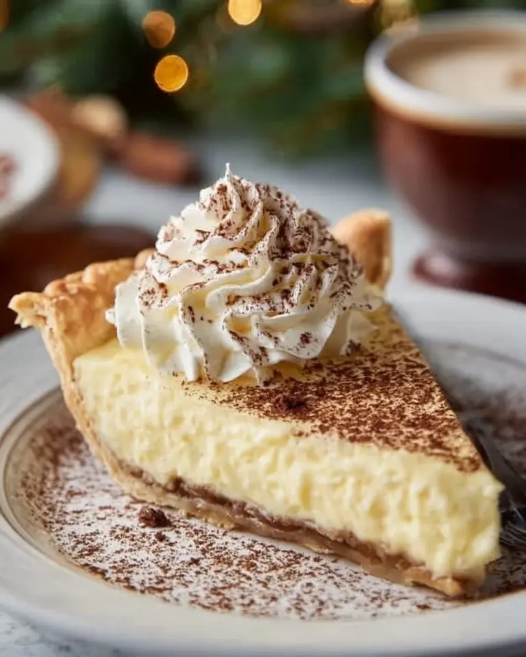 Christmas Eve Cinnamon-Vanilla Custard Pie topped with spices and a golden crust