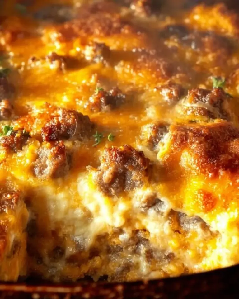 A delicious Christmas casserole perfect for breakfast on Christmas morning.