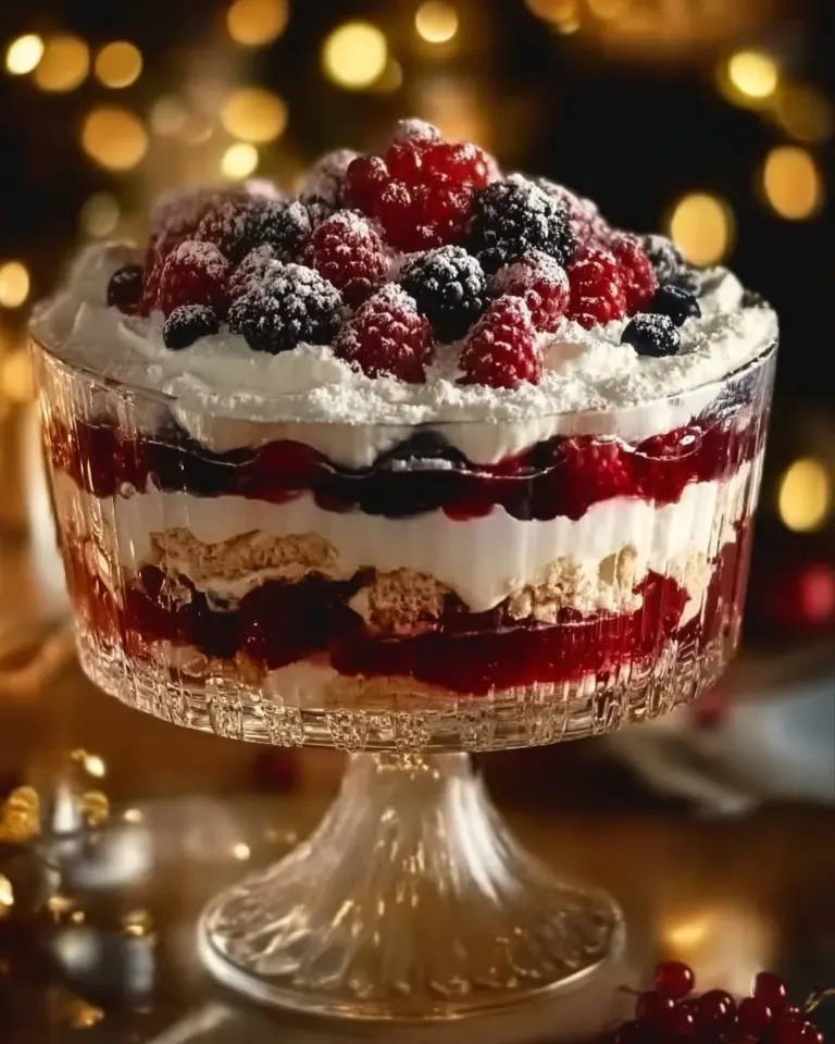 Christmas Pavlova Trifle Delight with layers of meringue and fresh fruit