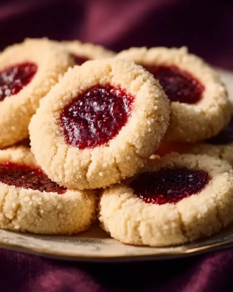 Classic jam thumbprint cookies filled with fruity jam