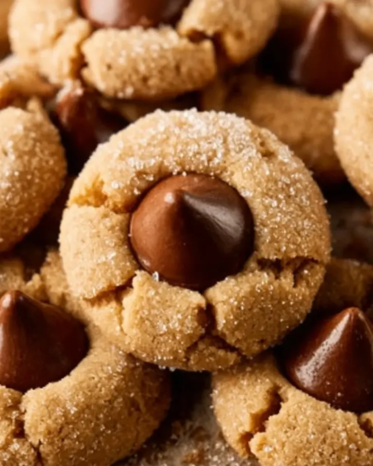 Classic peanut butter blossoms with chocolate kisses on top