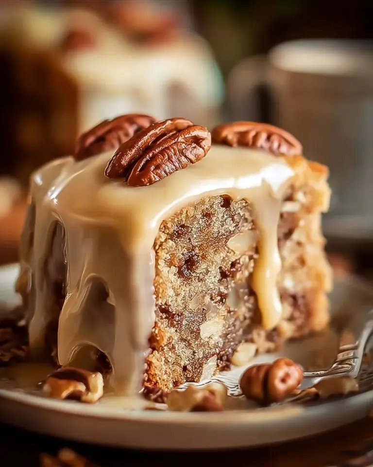 Classic praline pecan cake with rich frosting and pecan topping