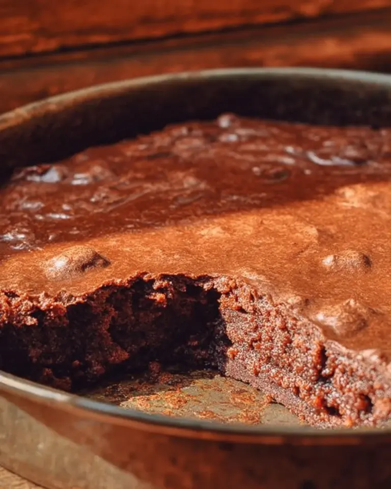 Slice of Classic Texas Sheet Cake topped with chocolate frosting on a plate.