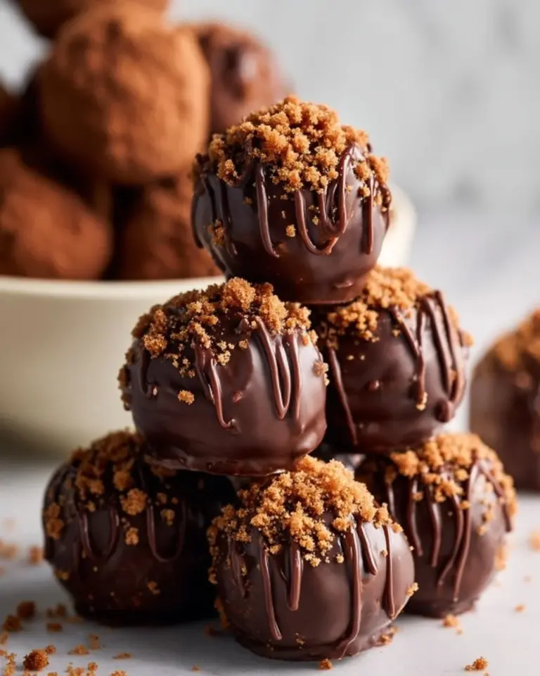 Delicious homemade Cookie Butter Truffles topped with chocolate.