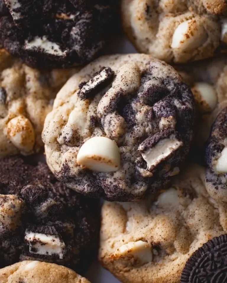 Plate of freshly baked Cookies and Cream Cookies with chocolate chips