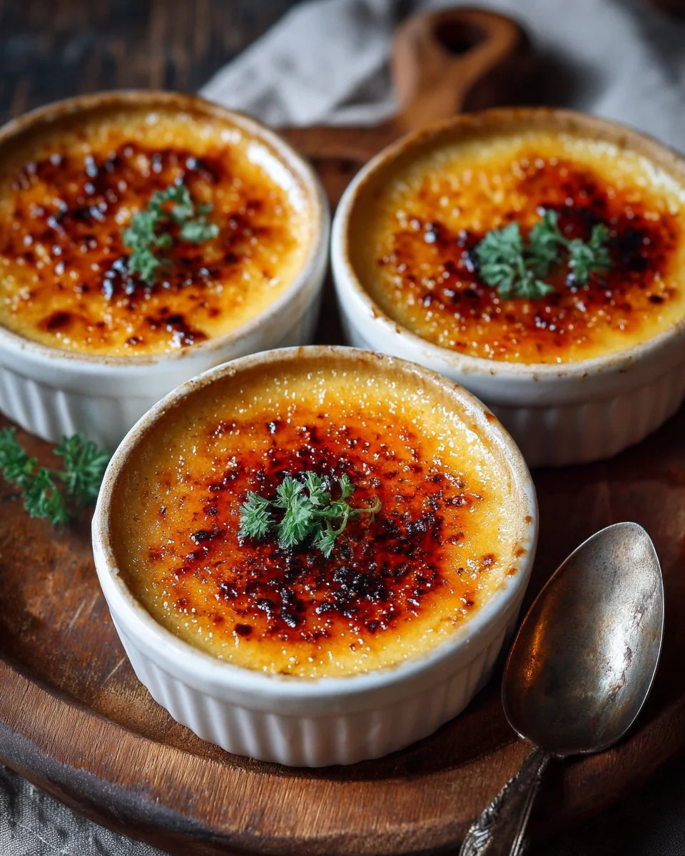 Delicious Crab Brulee served in a ramekin with a crispy topping.