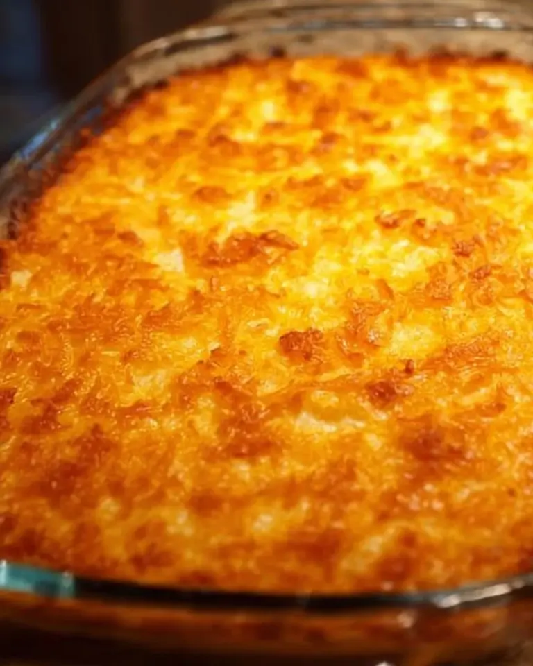 Delicious Cracker Barrel hash brown casserole served in a dish