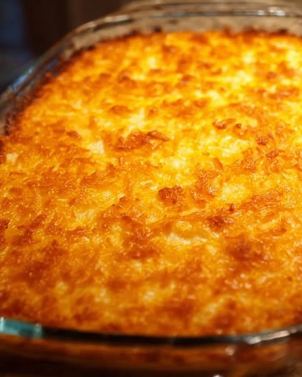 Delicious Cracker Barrel hash brown casserole served in a dish