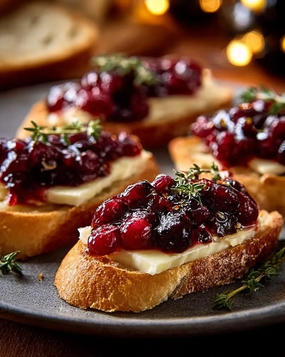 Delicious Cranberry Brie Crostini topped with fresh cranberry sauce