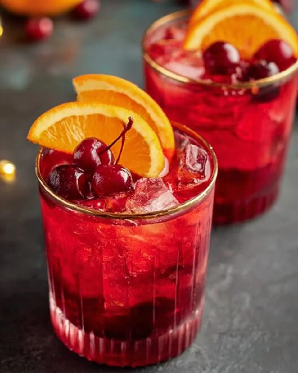 Cranberry Orange Mocktail served in a glass with fresh fruits and ice.