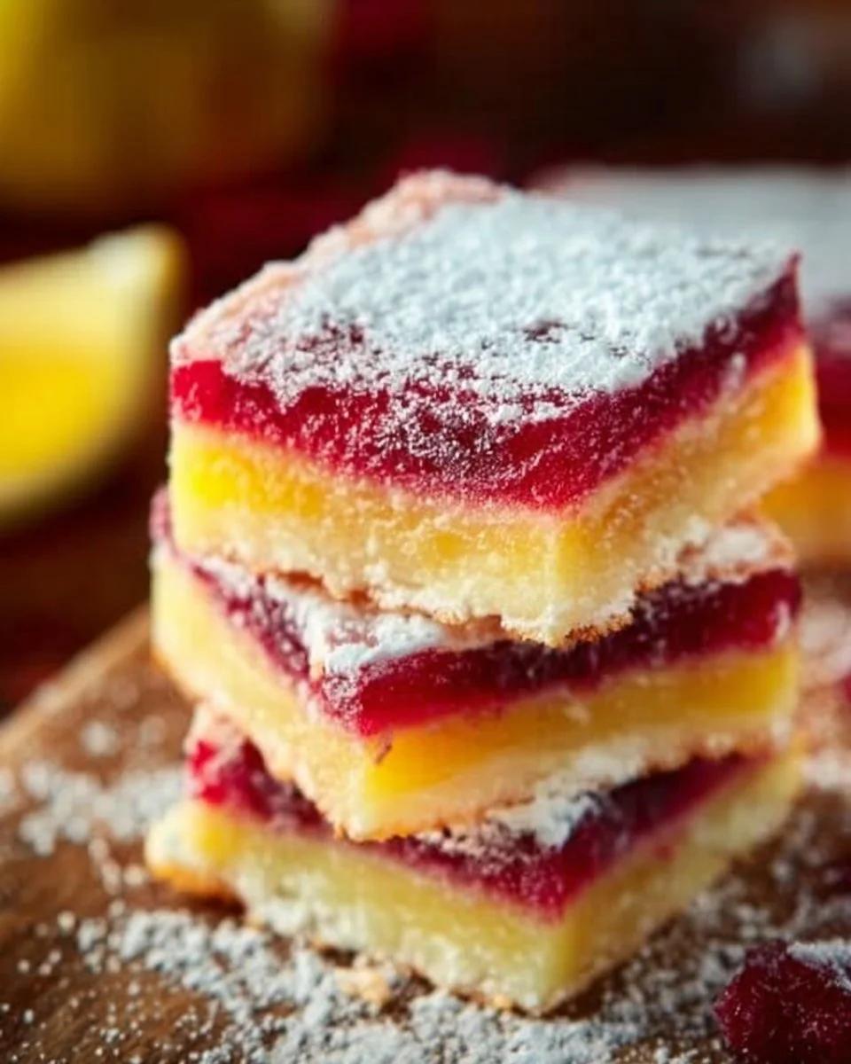 Deliciously baked cranberry lemon bars with a rich, tangy filling and crust.
