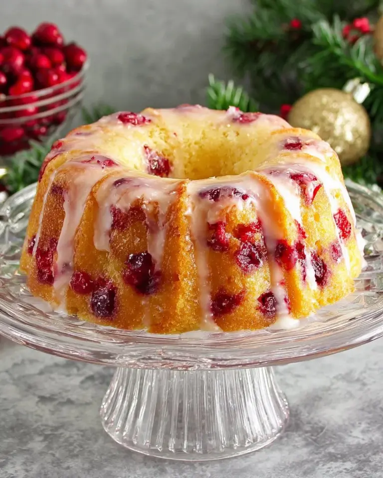 Delicious Cranberry Orange Bundt Cake garnished with cranberries and orange slices