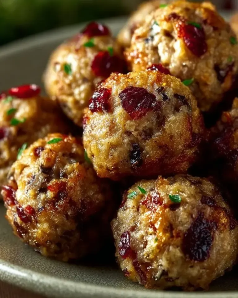 Cranberry Turkey Stuffing Balls served on a festive table