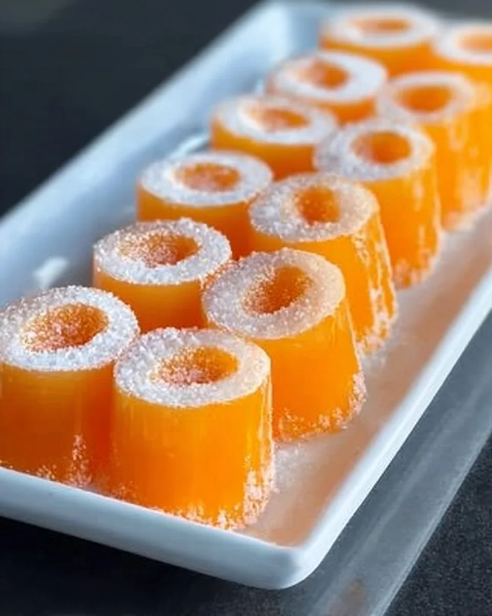 Creamsicle vodka jello rollups served on a plate