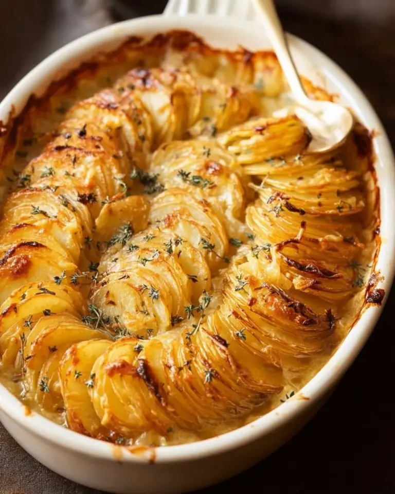 Creamy scalloped potatoes baked to perfection with layers of cheese and spices.