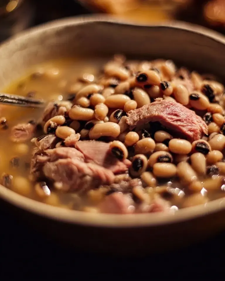 Crock Pot Black Eyed Peas dish served in a bowl with fresh herbs