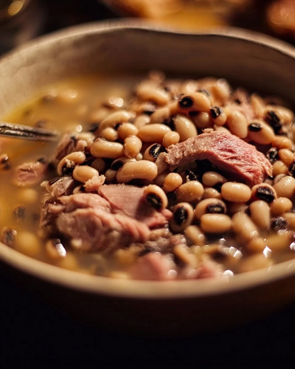 Crock Pot Black Eyed Peas dish served in a bowl with fresh herbs