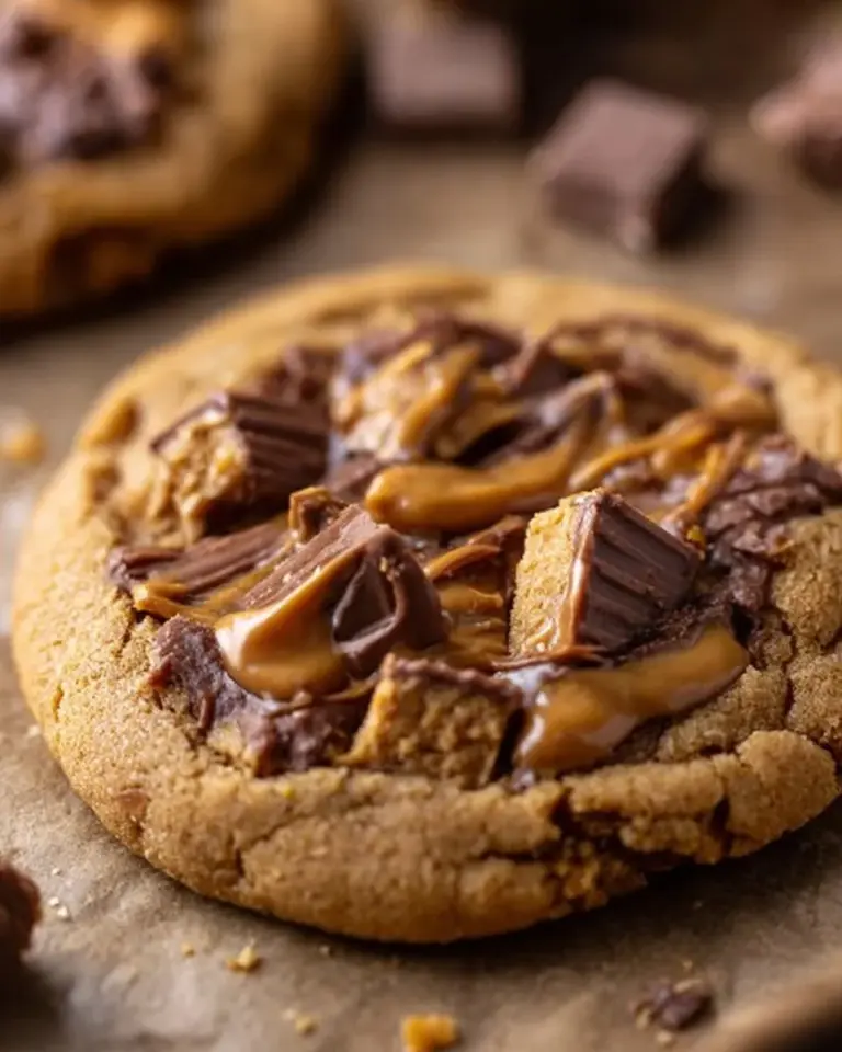 Crumbl Reese's Peanut Butter Cookies with creamy peanut butter and chocolate chunks
