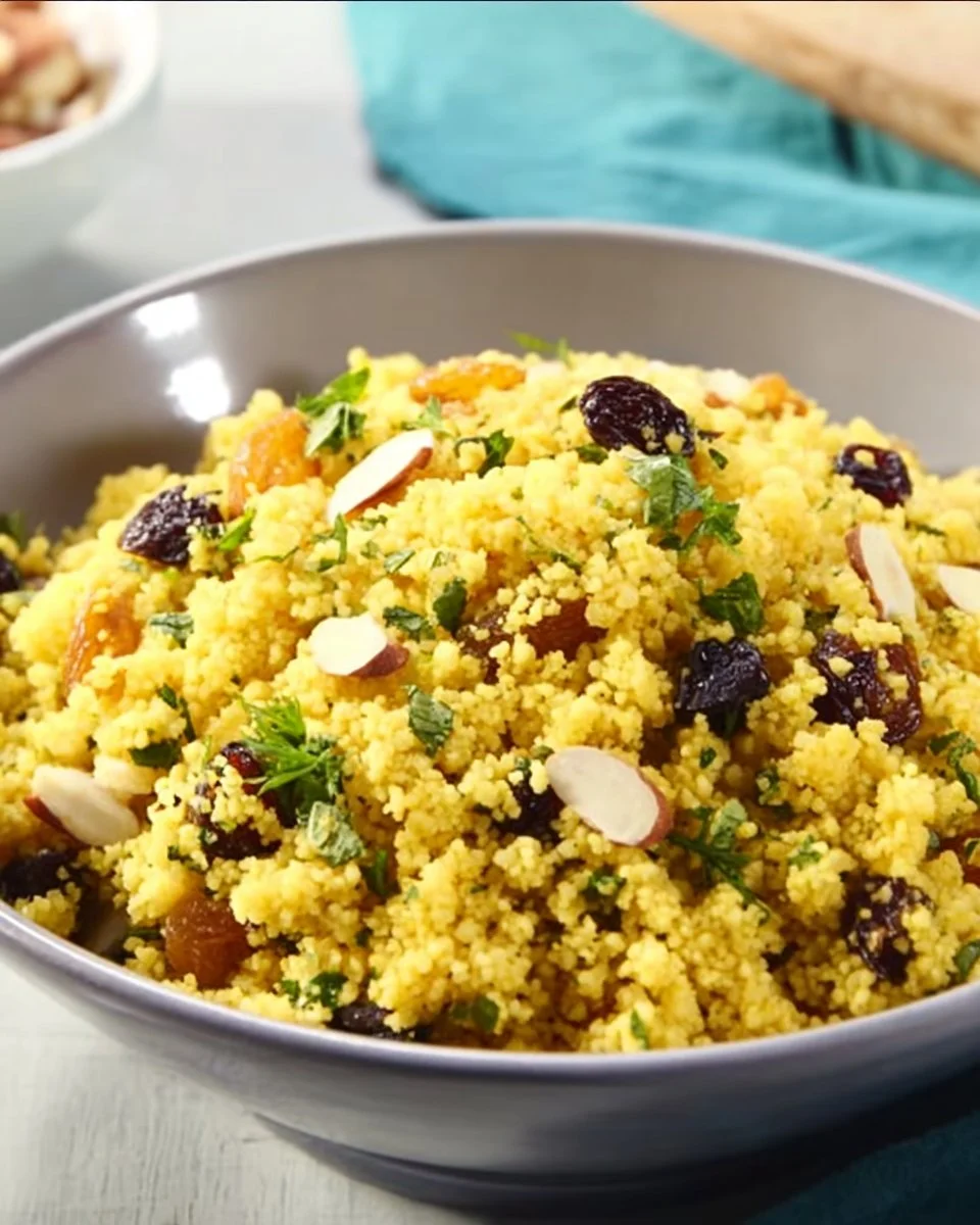 Delicious Curried Couscous Salad with fresh veggies and spices.