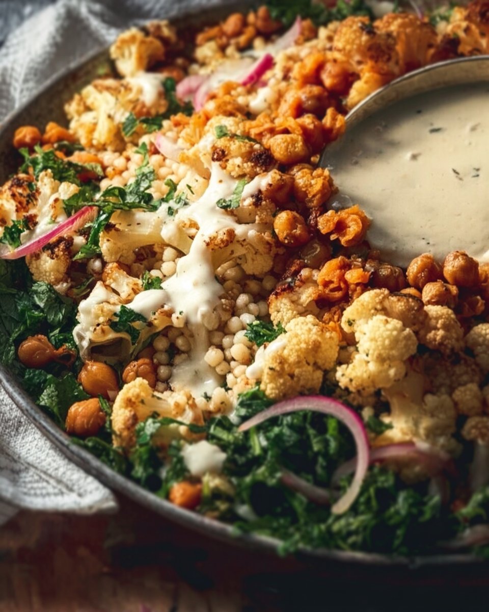 Roasted Cauliflower Salad with Tahini, Chickpeas & Pearl Couscous