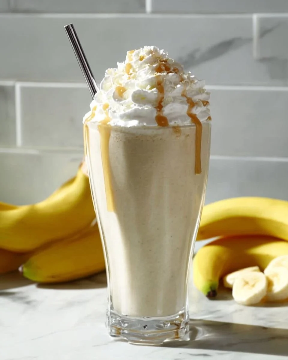 Dairy Queen Banana Milkshake served in a tall glass with a straw
