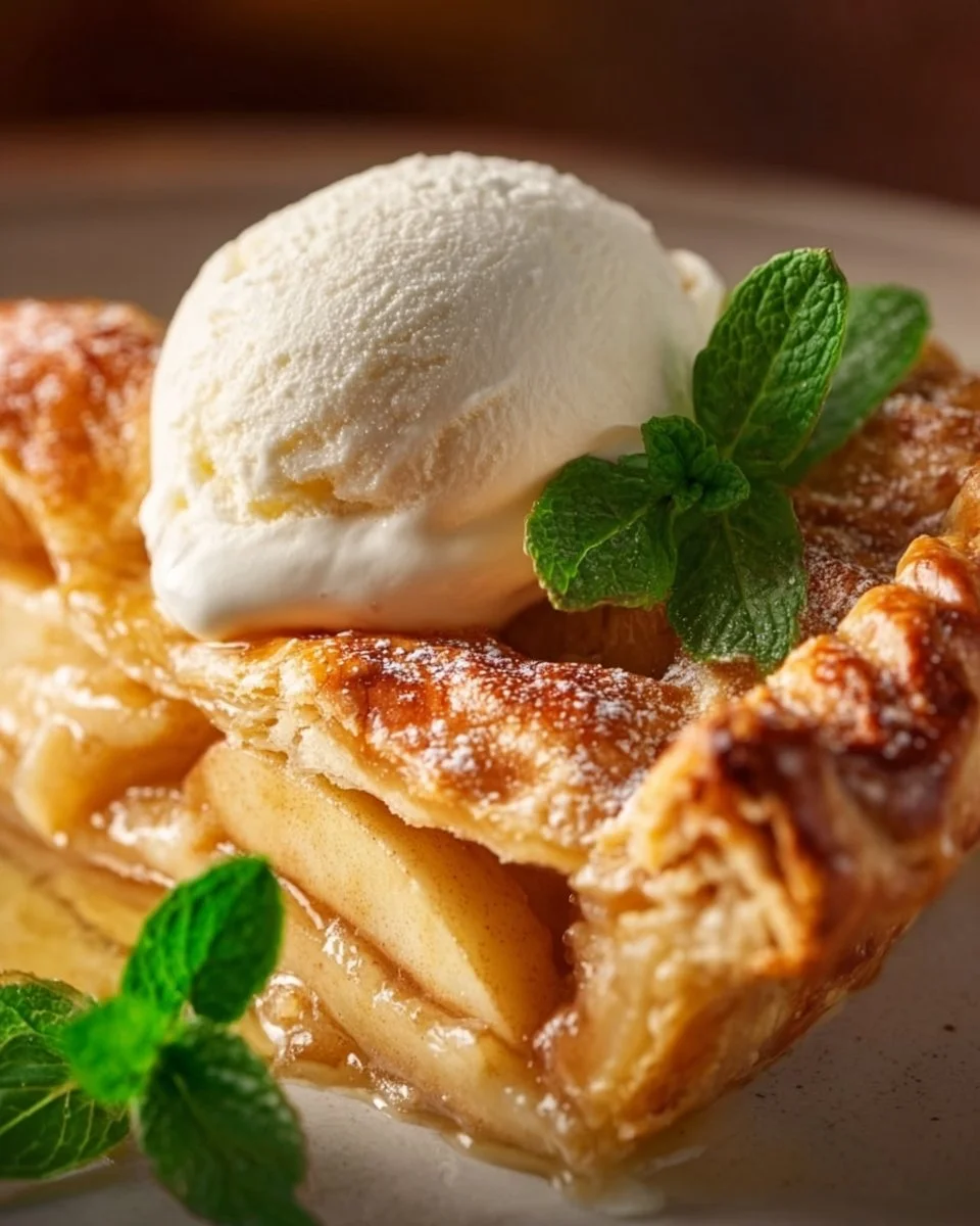 Delicious apple pie made with puff pastry, freshly baked and golden brown