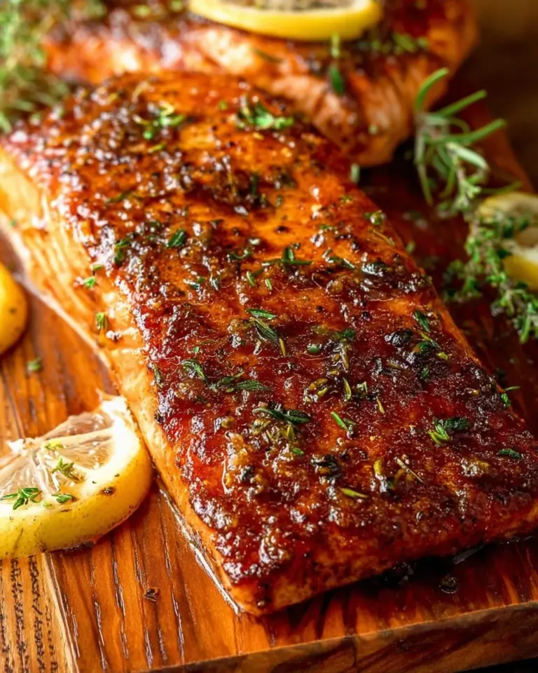 Dijon maple glazed cedar plank salmon, ready for grilling