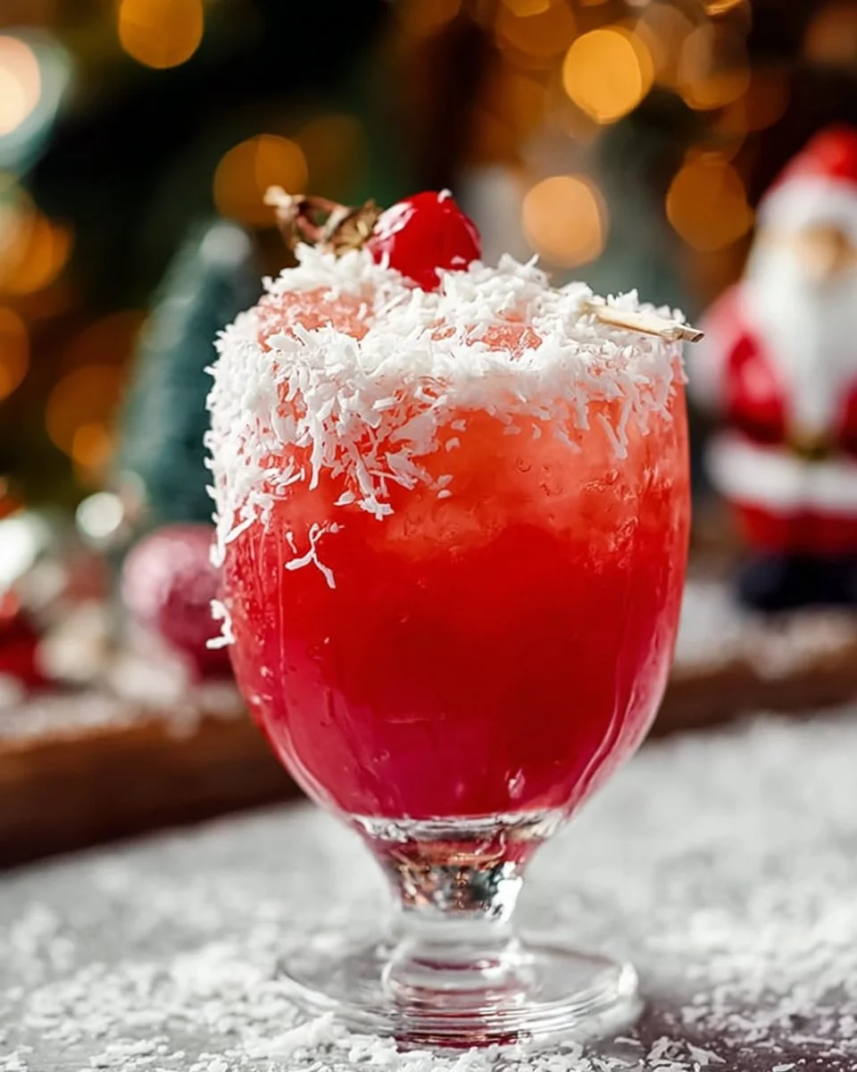 Dirty Santa Cocktail garnished with festive decorations