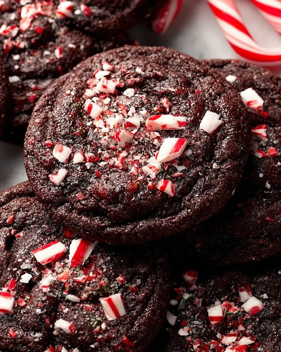 Delicious double chocolate peppermint cookies on a festive plate