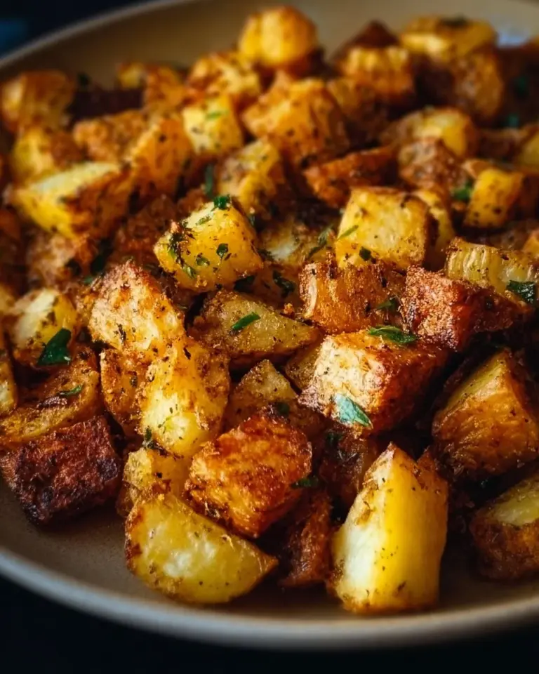 Plate of easy breakfast potatoes cooked until crispy and golden brown