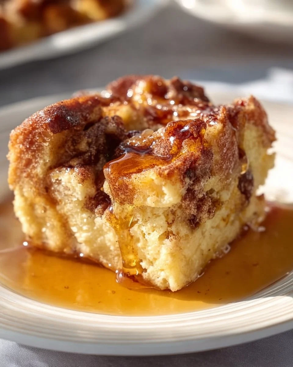 Delicious Easy French Toast Casserole baked in a dish with toppings