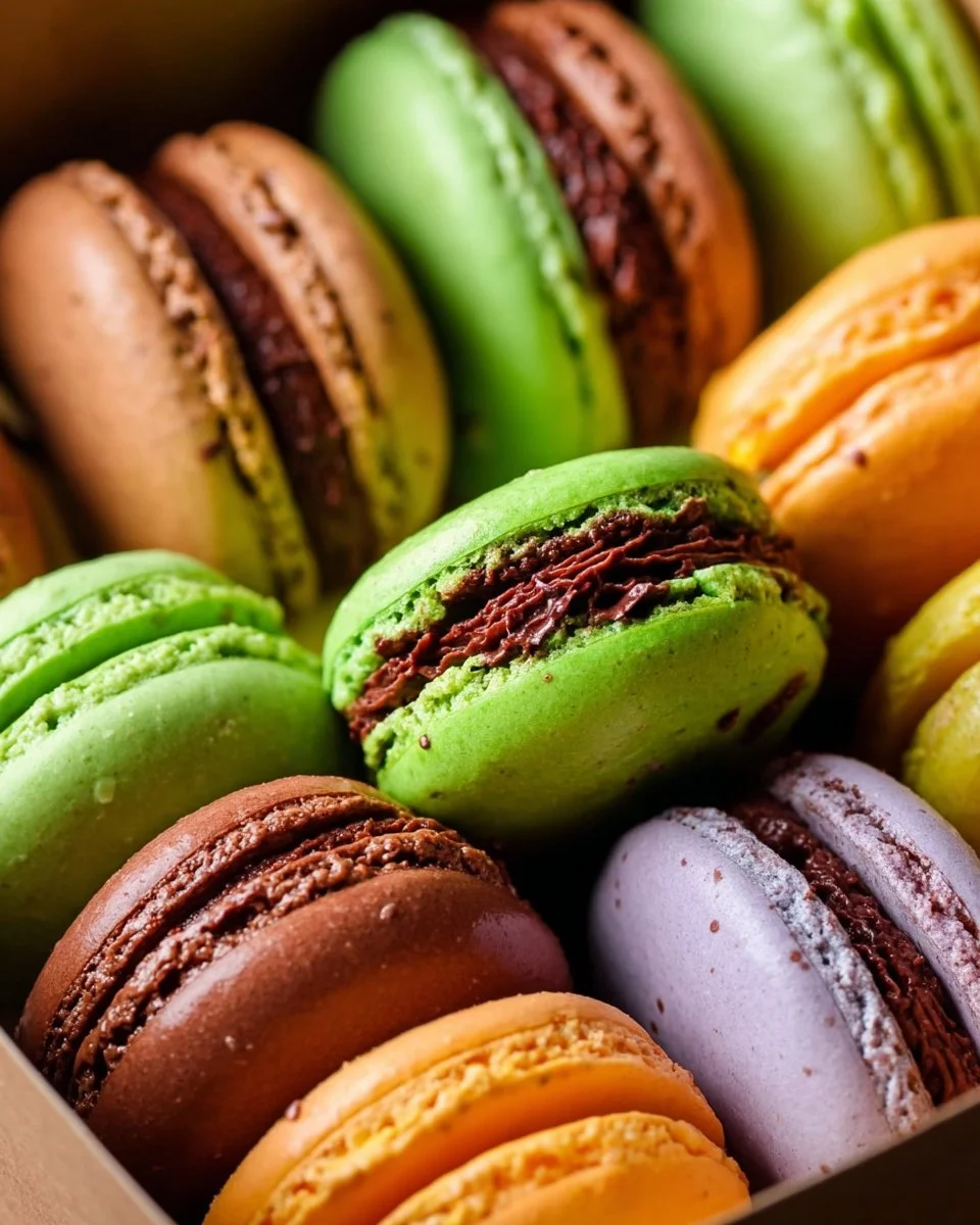 Easy macarons on a baking tray, showcasing vibrant colors and perfect textures.