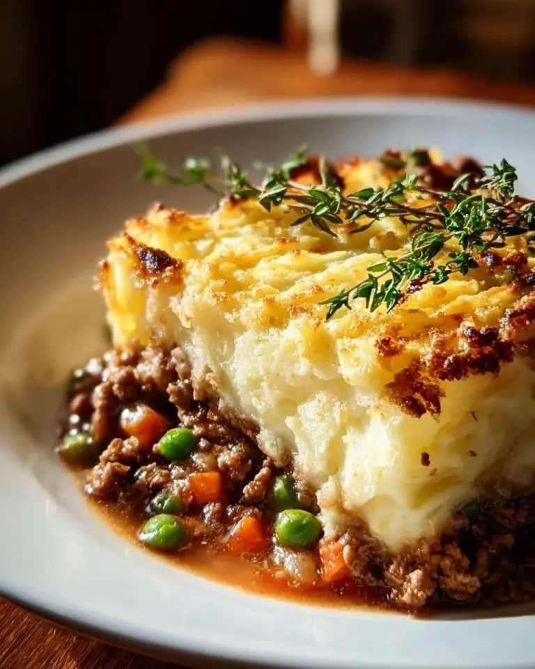 Delicious Easy Shepherd's Pie Casserole topped with creamy potatoes