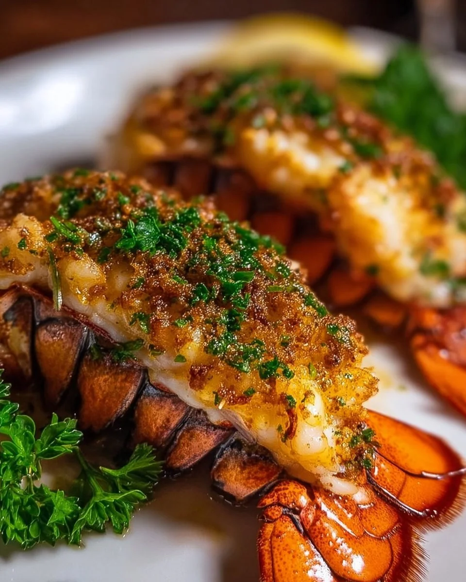 Delicious garlic butter lobster tails served on a plate