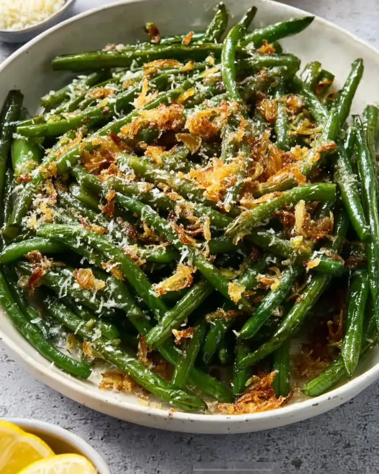 Delicious Garlic Parmesan Roasted Green Beans served in a bowl