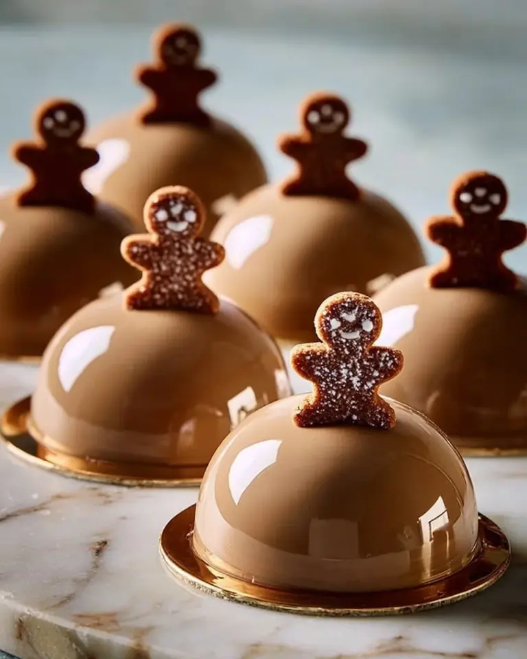 Gingerbread Latte Mousse Domes decorated for the holidays