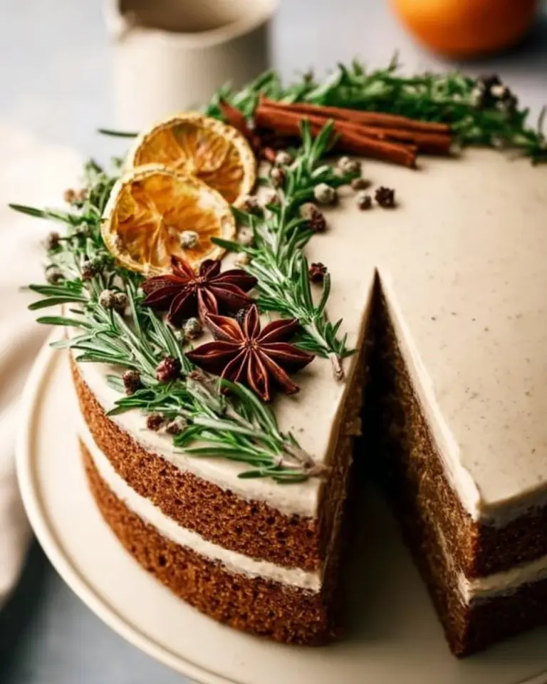 Delicious Gingerbread Layer Cake with festive decorations and spices
