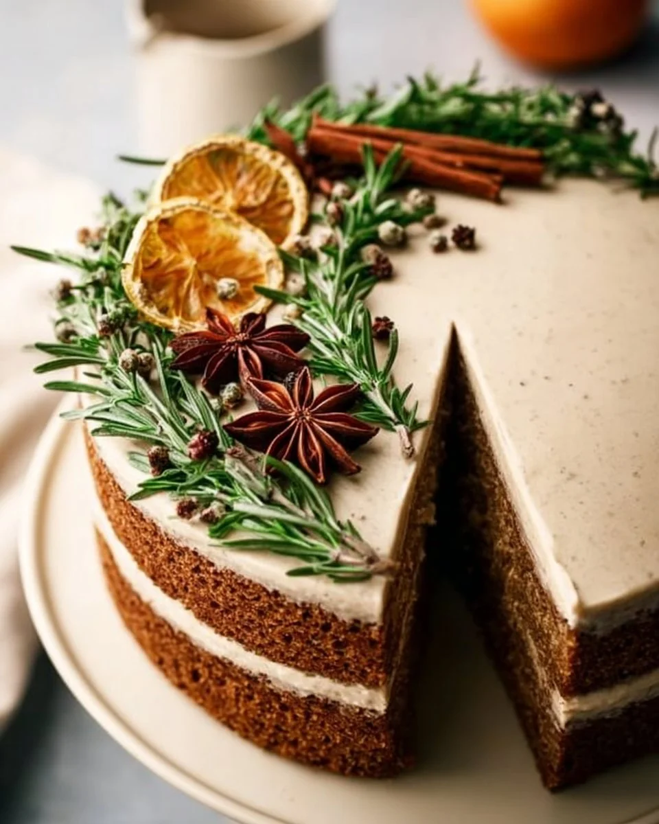 Delicious Gingerbread Layer Cake with festive decorations and spices